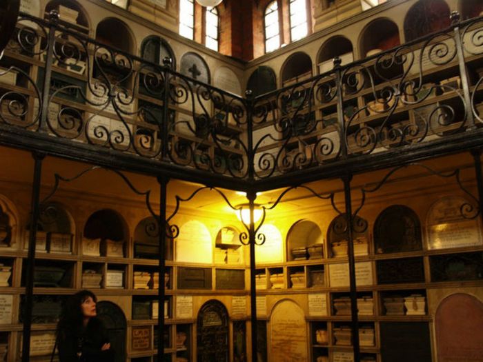 A columbarium set over two levels