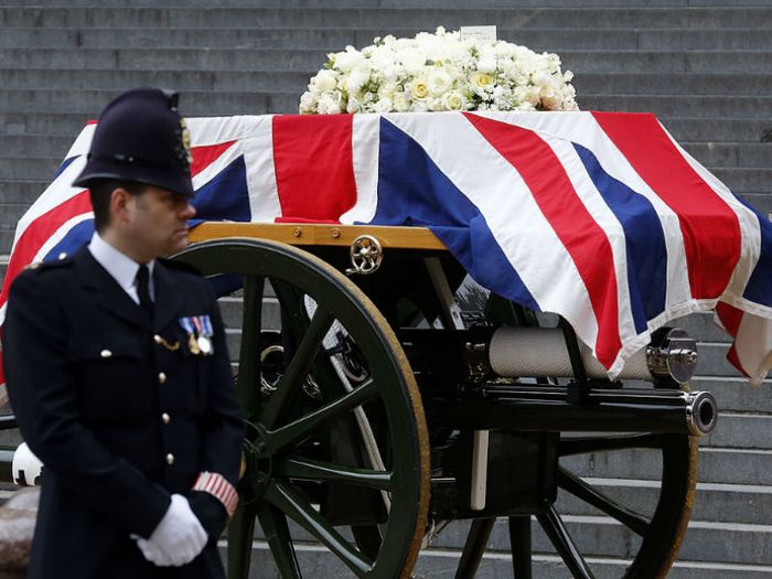 A gun carriage bore Margaret Thatcher's coffin to her ceremonial funeral