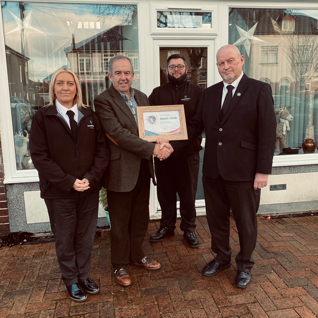 Greener Globe Funeral Standard accreditation received by our MD Paul Dowding.