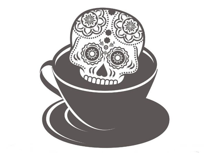 Death Cafe - A sugar skull and coffee cup