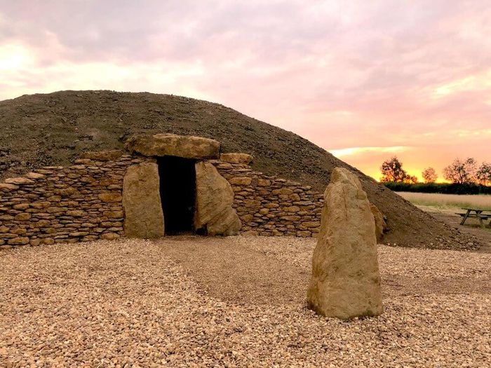 The entrance to the Mid-England Barrow at sunrise