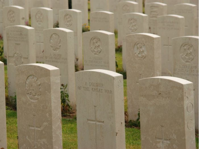 Headstones in a war memorial cemetery